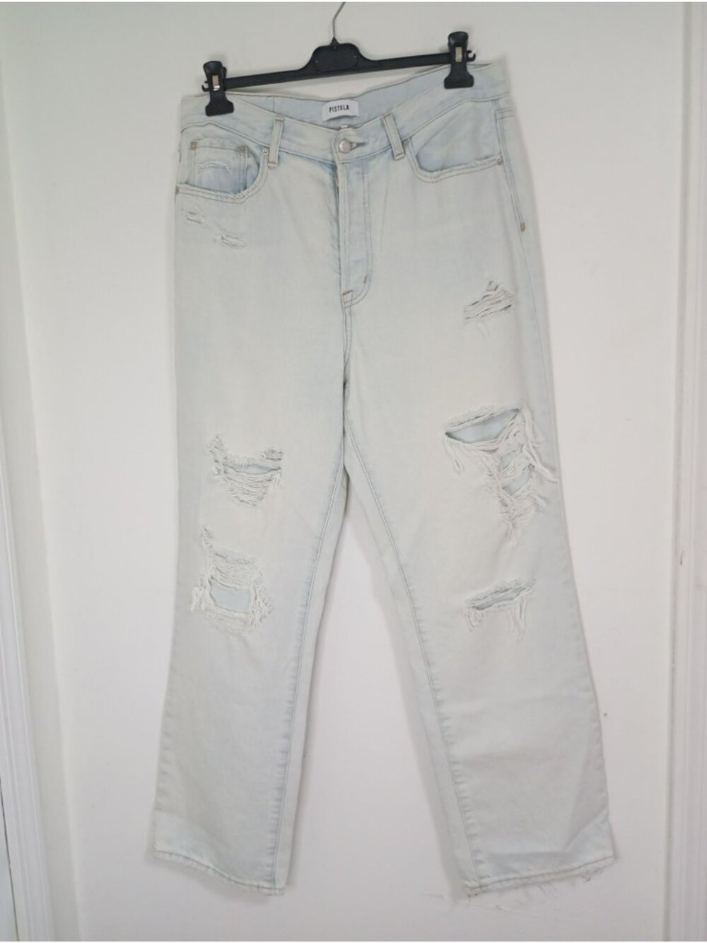 Pistola Womens Light Wash High-Rise Distressed Jeans Sz 31 Button Fly Hemp Blend